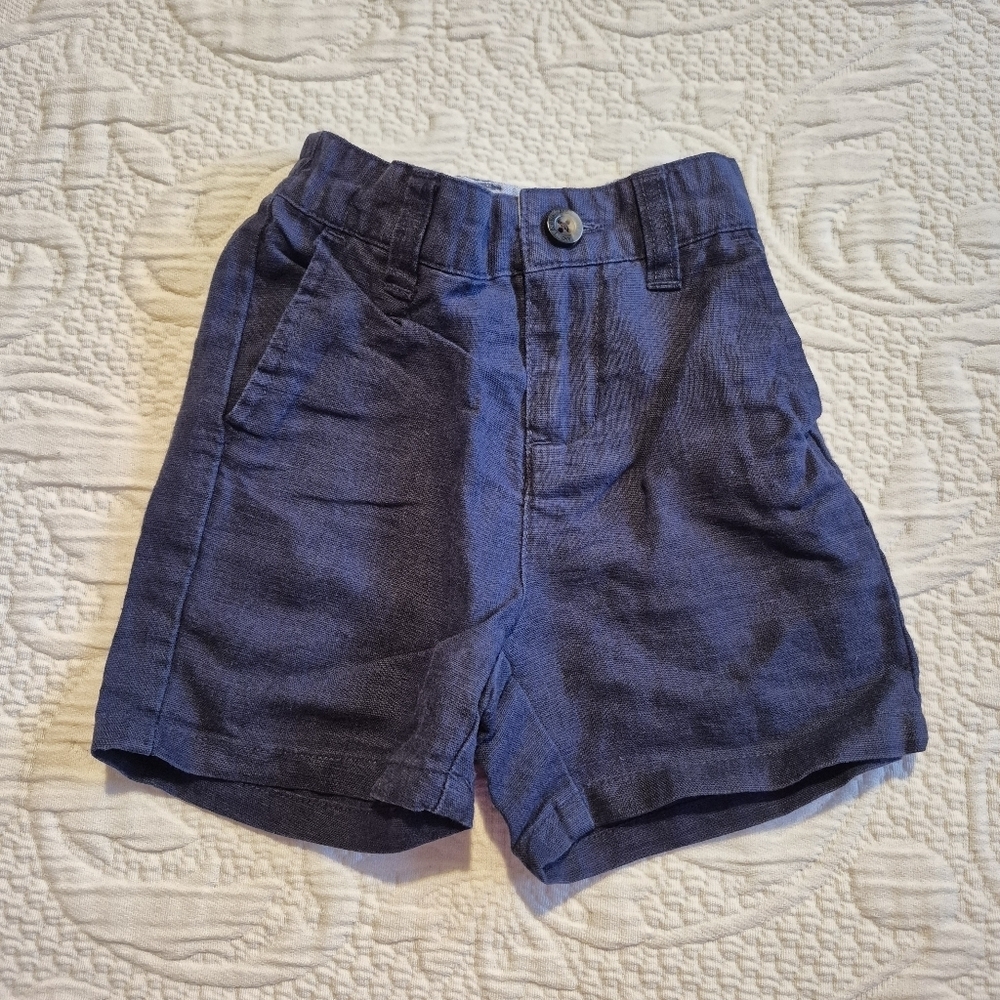 Janie and Jack boys 6-12 months shorts, navy minor fade, elastic back waist